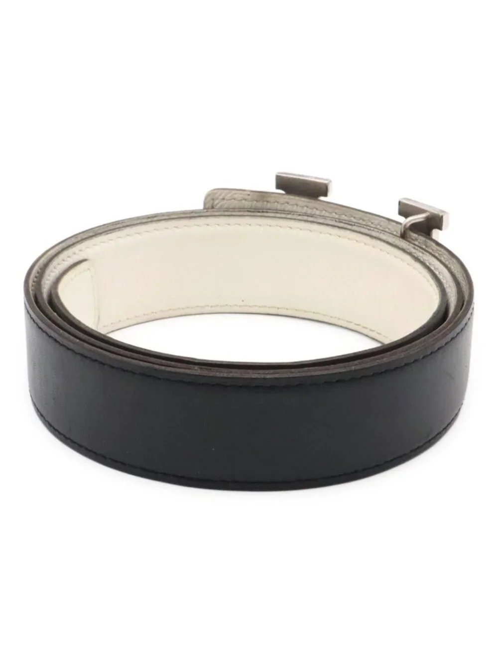 Hermes Belt Buckle Reversible Box Calf Veau Epsom Black White Silver 85